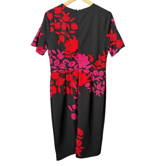 London Times | Black Floral Sheath Dress | Red Pink | Short Sleeve | Size 12 - Picture 4 of 6